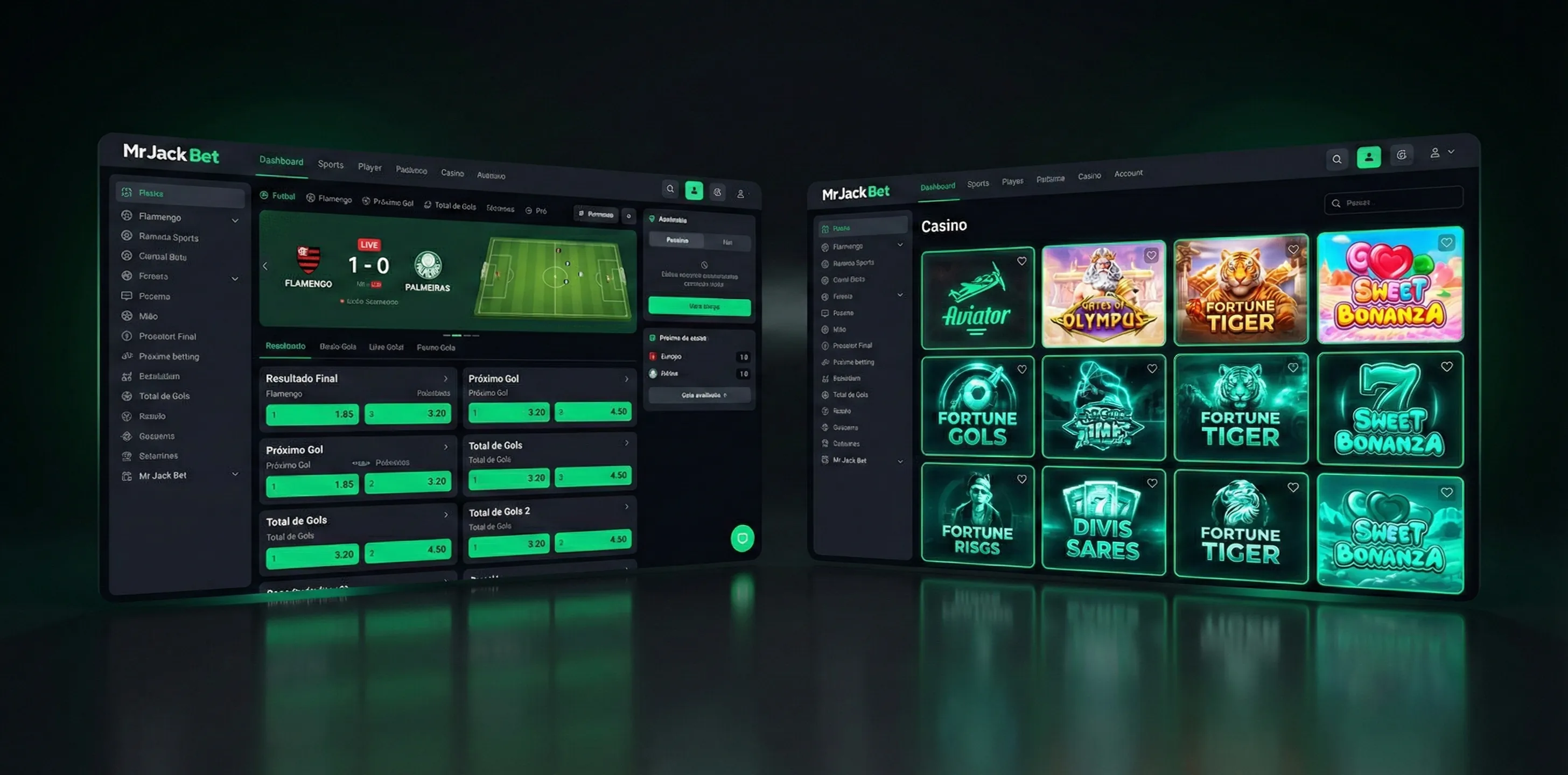 Interface do site Mr Jack Bet Brasil com seções de apostas esportivas e cassino